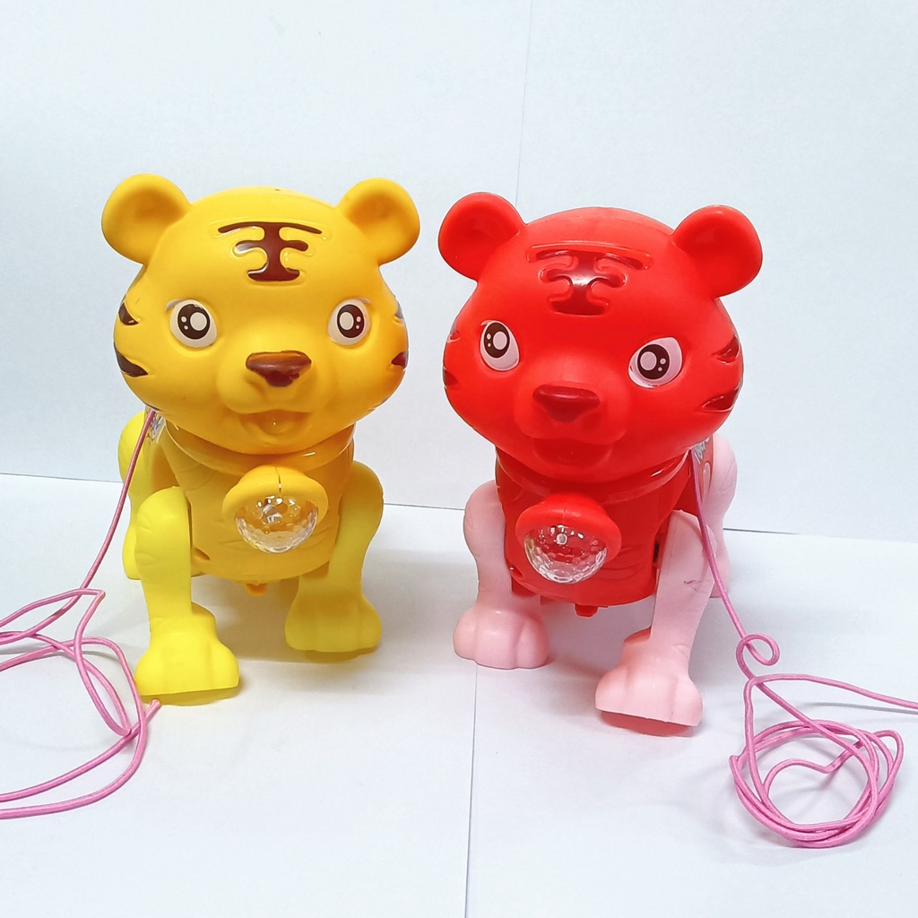 Đồ chơi con vật chạy pin phát sáng rùa, vịt, cua, hổ, khủng long chạy pin có dây cho bé dắt đi dạo kèm nhạc vui nhộn