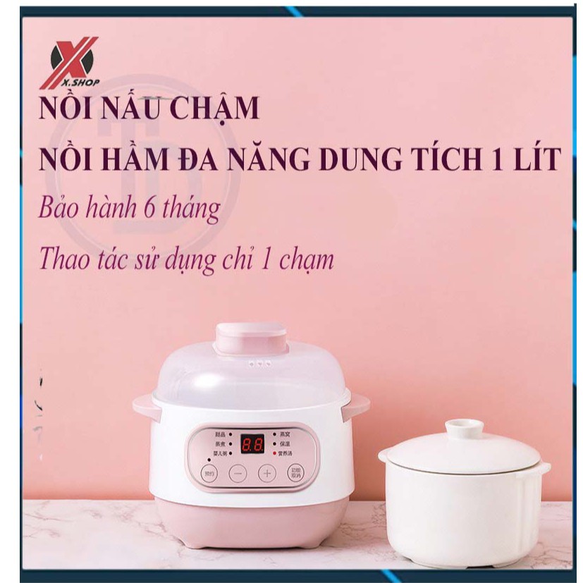 NỒI NẤU CHÁO - Nồi Hầm Cách Thủy ĐA NĂNG - Hấp, nấu chè, nấu cháo, trưng yến, giữ ấm TIỆN LỢI AN TOÀN Dung tích 1Lít