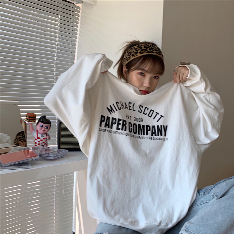 Áo Sweater Tay Dài Dáng Rộng In Họa Tiết Đơn Giản 3 Màu Phong Cách Hàn Quốc 2020 Cho Cặp Đôi