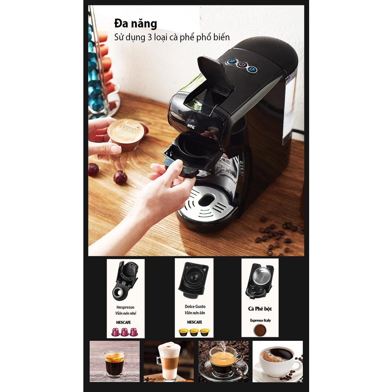 Máy pha cafe CF03 đa năng 3 trong 1, sử dụng viên nén Nescafe Nespresso, Dolce Gusto hoặc cà phê bột, 19bar-1450W