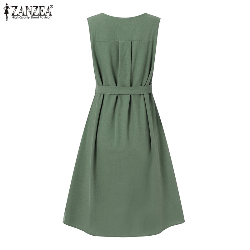 Zanzea Đầm Midi Sát Nách Cổ Tròn Có Túi Bên Hông Và Thắt Lưng Tháo Rời Được Đa Năng