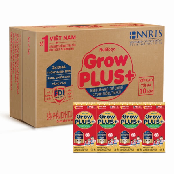 Sữa bột pha sẵn Nutifood Growplus Grow plus Đỏ 180ml [Thùng 48 hộp]