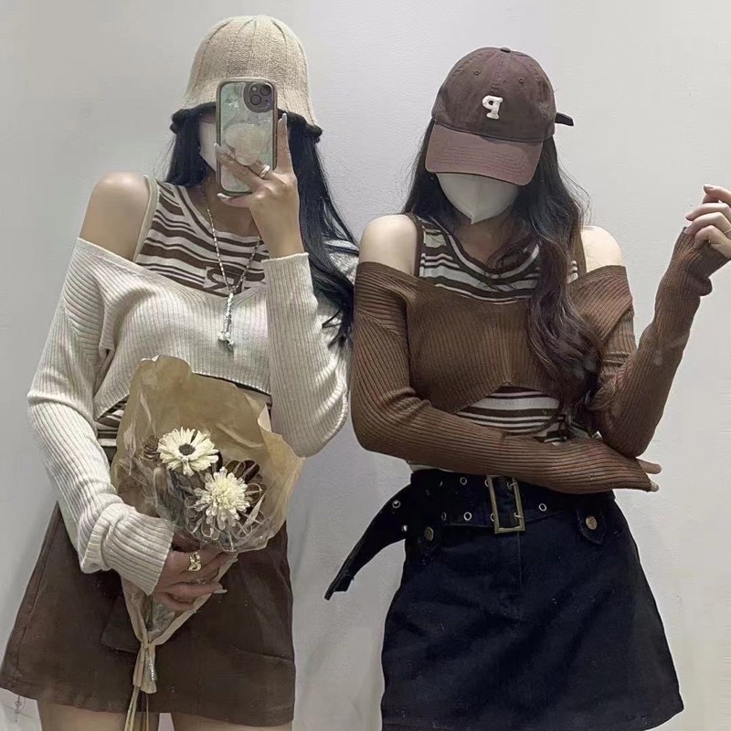 set áo len dệt kim hở vai R (1449#)