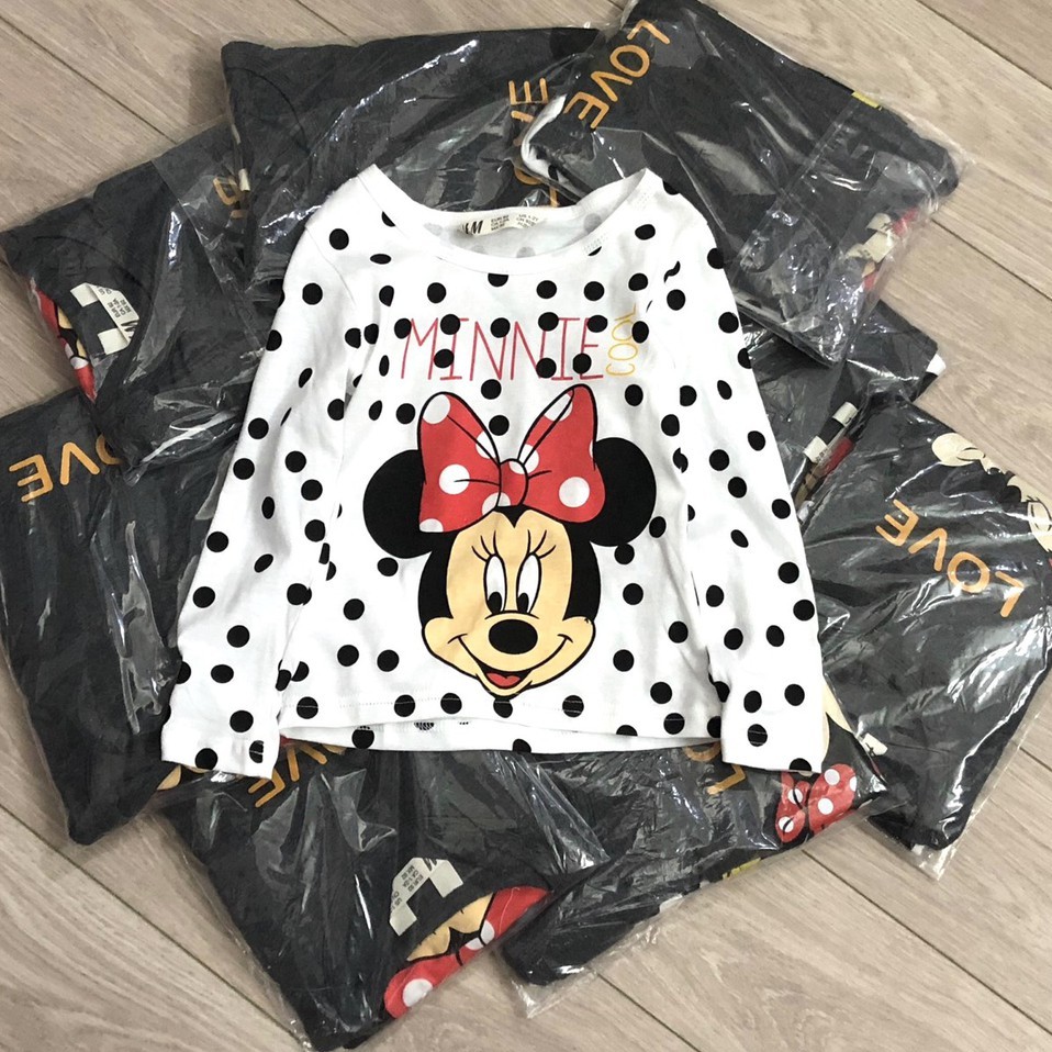 Áo dài tay bé gái - Set 2 áo Minnie Hm chất cotton cho bé gái size 2-10t