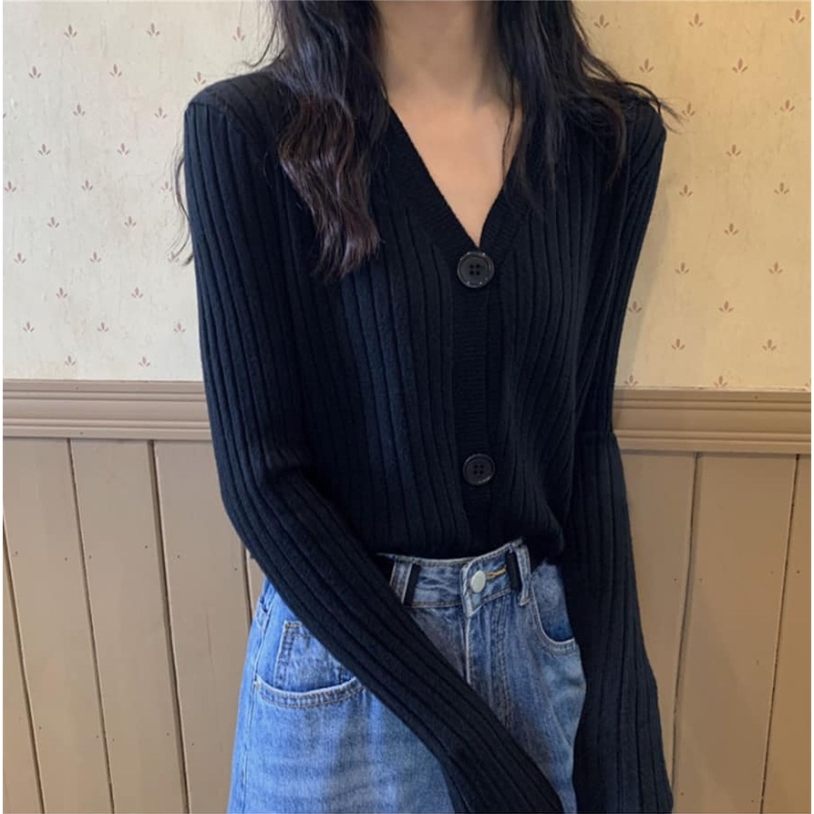 Áo len nữ, Áo len cổ tim 3 cúc nhẹ nhàng xinh xỉu cực dễ phối đồ Style Hàn