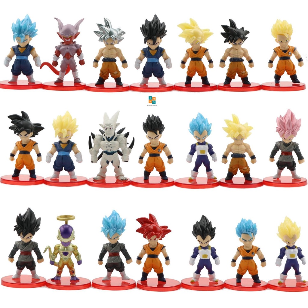 Bộ 21 Mô Hình Dragon Ball Chibi Nhân Vật Goku Gogeta Vegeta Gohan Frieza Ver.1 7cm Anime - 7 Viên Ngọc Rồng