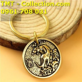 Mặt Đồng Xu Đồng Hình Con Cọp, đồng xu được chạm khắc chi tiết, dùng làm móc khóa, xỏ lỗ đeo dây - SP002432