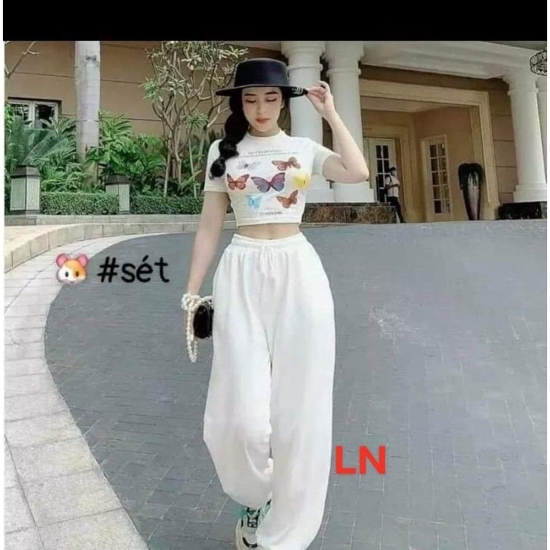 Sét áo croptop bướm BUTTER +quần bom LN11