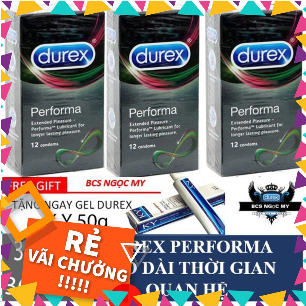 Combo 3 hộp Bao cao su Durex Performa Kéo dài thời gian quan hệ + 1 tuýt durex 50ml