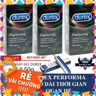 Combo 3 hộp Bao cao su Durex Performa Kéo dài thời gian quan hệ + 1 tuýt durex 50ml