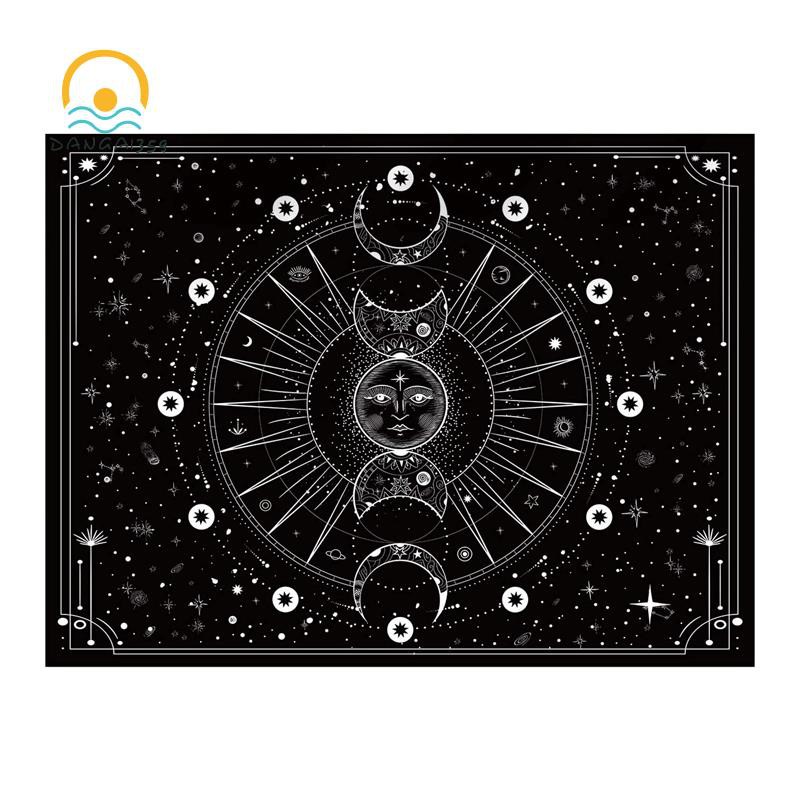 Sun and Moon Tapestry Wall Hangings,Stars and Space Psychedelic Black and White Wood Panel Tapestry for Home Wall Decor