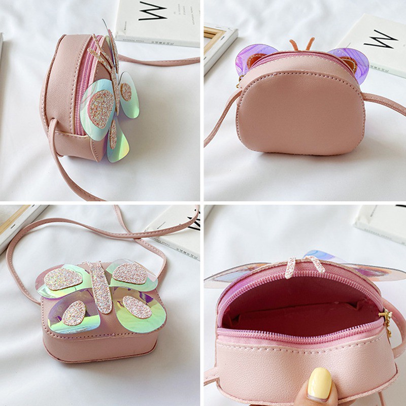 Túi đeo chéo da PU hình bướm dễ thương cho bé gái