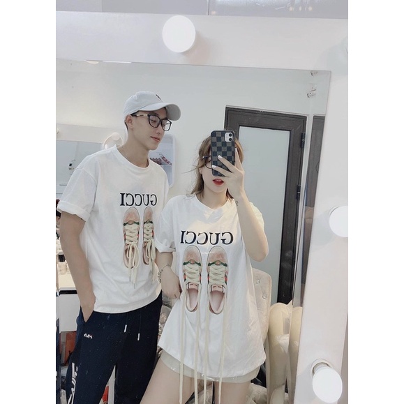 Áo phông nữ họa tiết đôi giày buộc dây thật, Áo thun Gucci Unisex chất cotton mịn thấm hút mồ hôi TTS13 | BigBuy360 - bigbuy360.vn