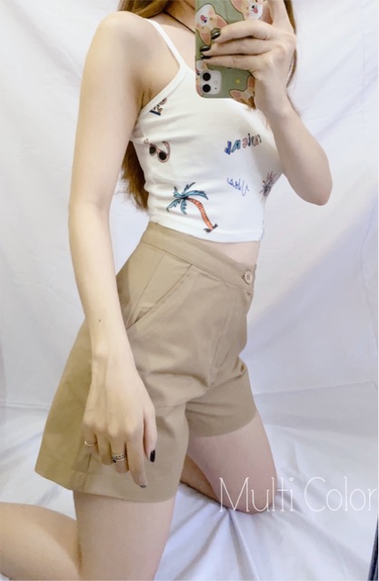 Quần Short Nữ Kaki Trơn Lưng Cao (100% ảnh thật)