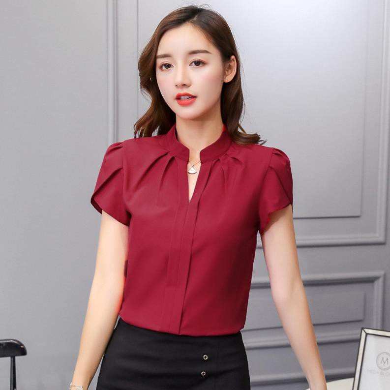 Áo kiểu cổ V tay ngắn lá sen phong cách Hàn Quốc cho nữ Đẹp