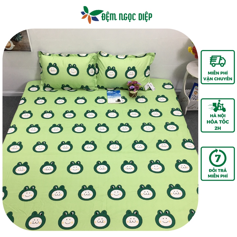 Bộ ga gối poly cotton mẫu ếch xanh