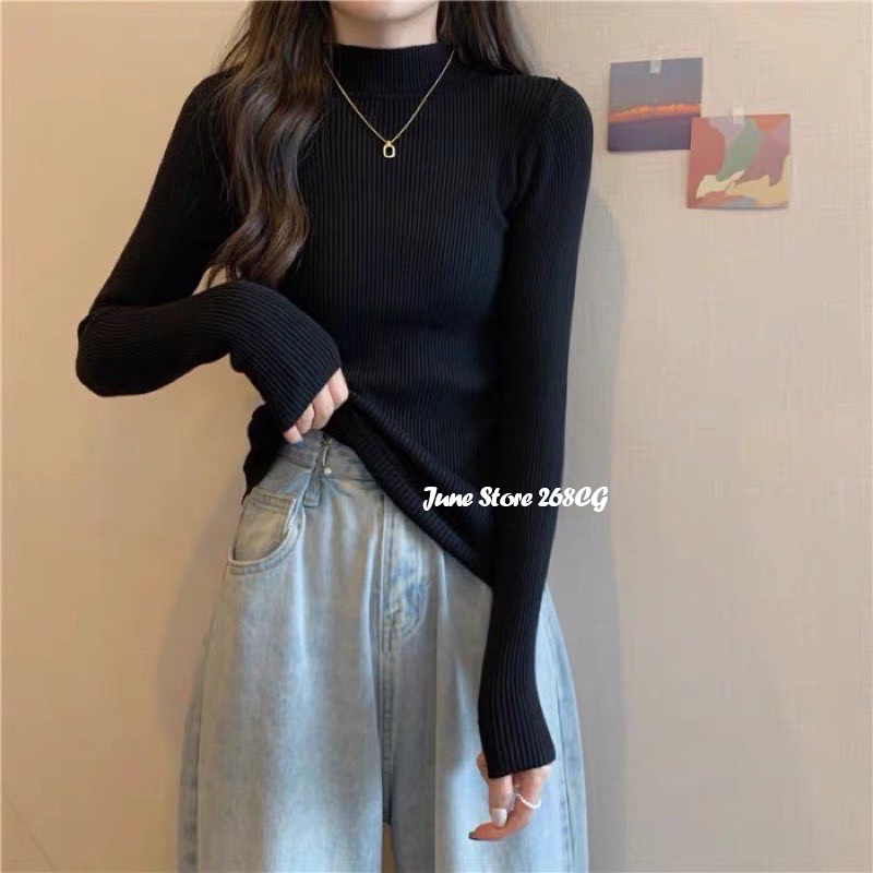 Áo len nữ Hàn Quốc xuất xịn, Áo len tăm cổ 3 phân chất mềm mịn, Áo giữ nhiệt nữ cổ cao | BigBuy360 - bigbuy360.vn