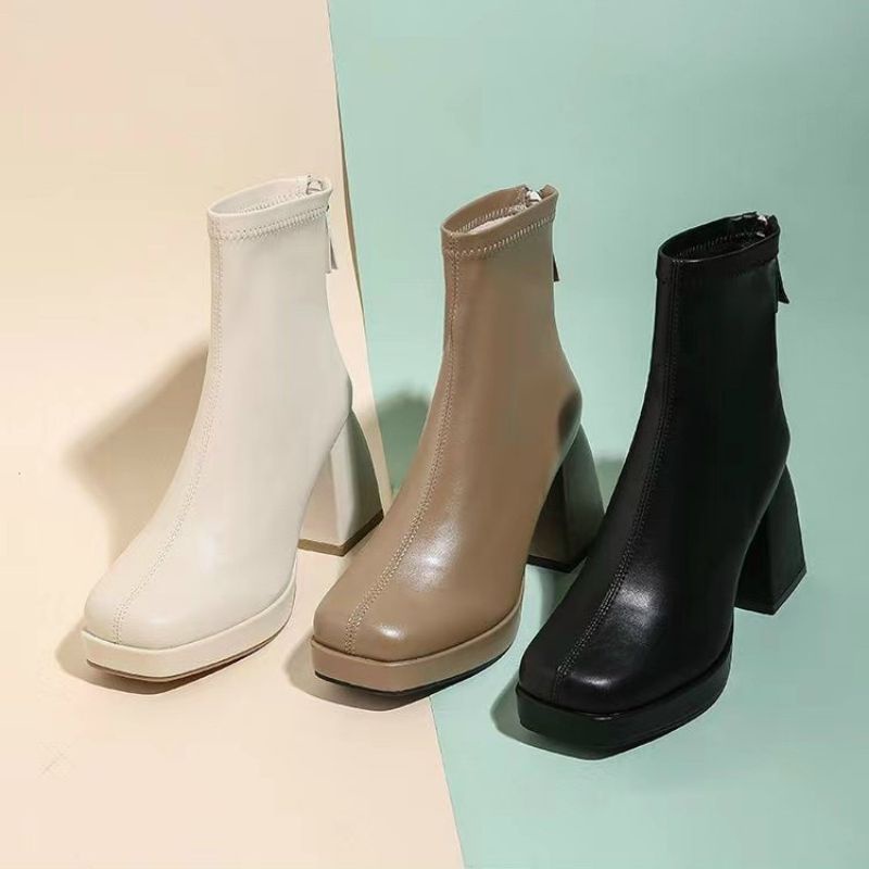 Bốt Da Nữ Cao Cấp Boots Cổ Ngắn Độn Đế Thời Trang  Phong Cách Mới