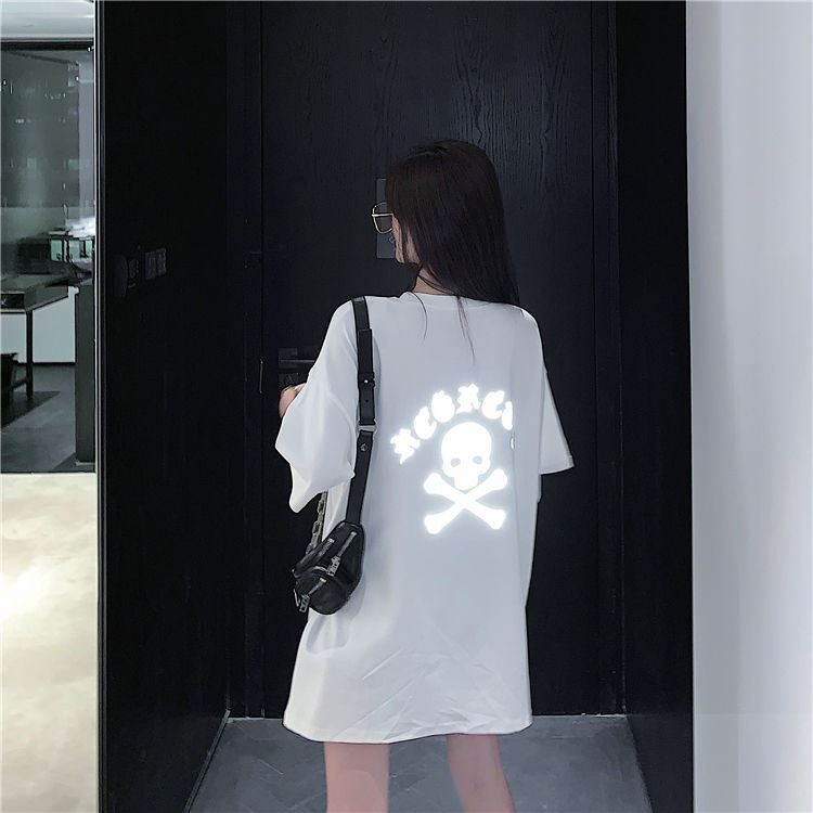 Áo Thun Phản Quang Tay Lỡ Unisex Nam Nữ Xương Chéo