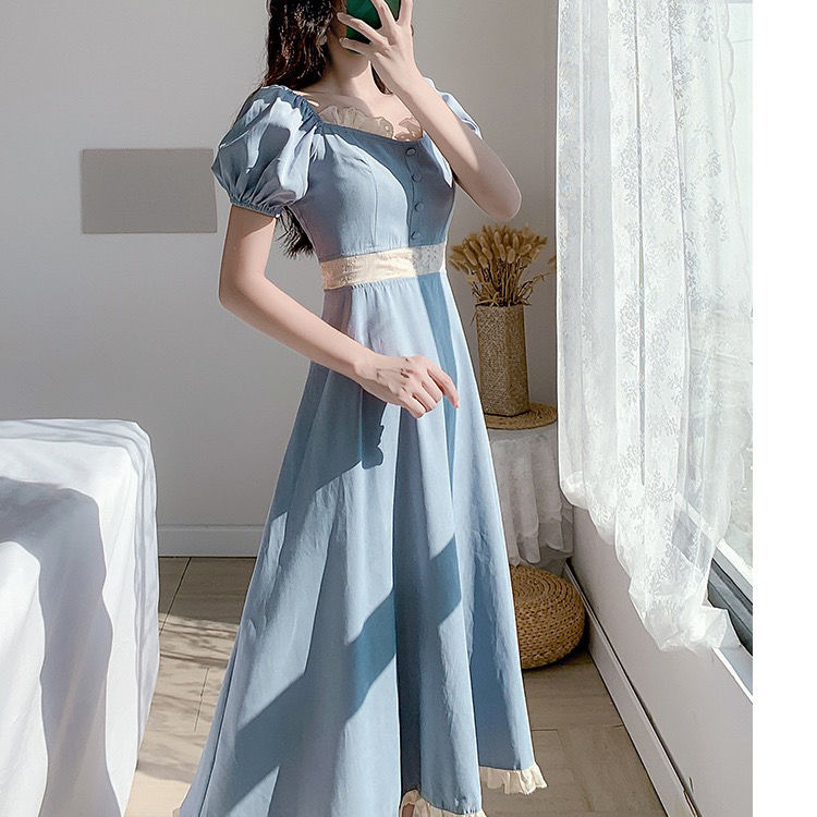 2021New Spring and Summer Dress French Court Retro Square Collar Dress Gentle Skirt Super Mori | BigBuy360 - bigbuy360.vn