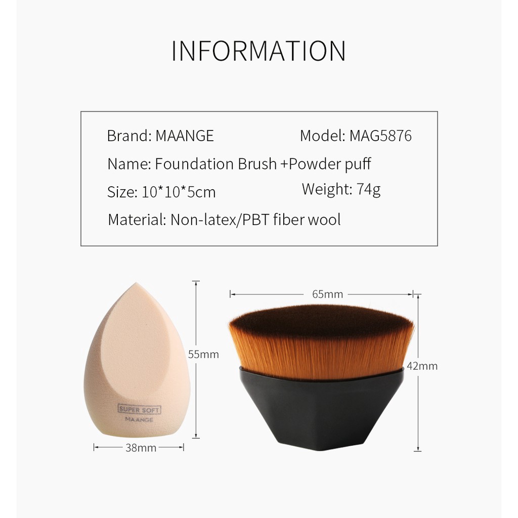 Set cọ trang điểm + bông mút trang điểm MAANGE dùng đánh phấn/ kem/ kem che khuyết điểm (có bán lẻ cọ trang điểm)