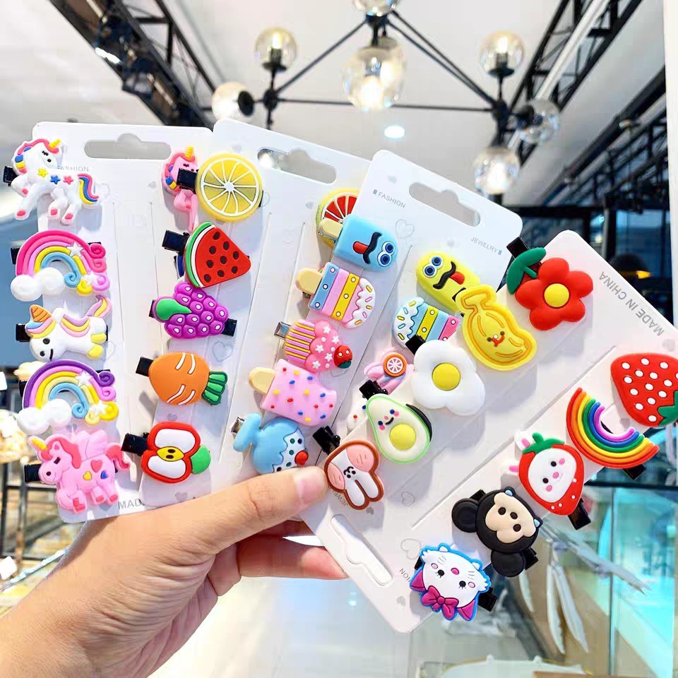 Set 10 Kẹp Tóc Kiểu Hoạt Hình Xinh Xắn Cho Bé Gái