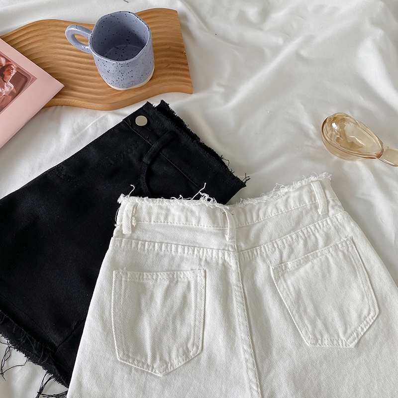 Quần Short denim Lưng Cao Dáng Chữ a Ống Rộng Màu Đen Thời Trang Cho Nữ