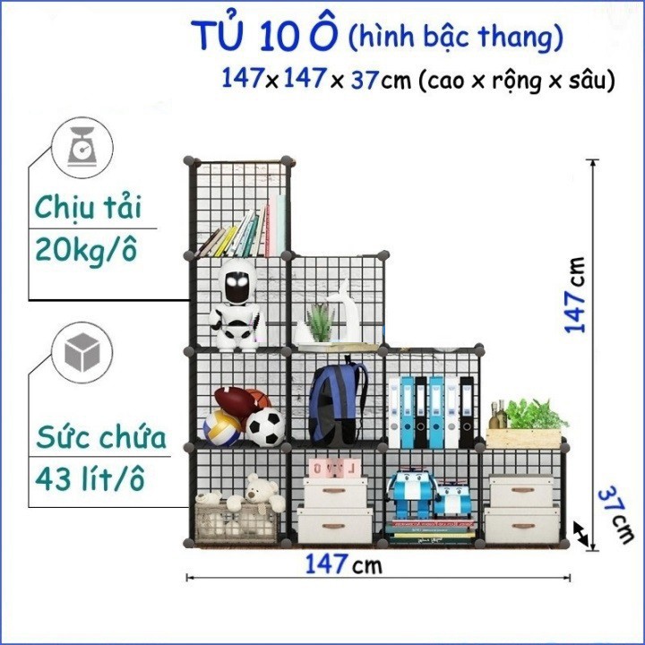 Tủ Lắp Ghép Đa Năng, Kệ quần áo trang trí 6 ô (Tặng kèm chốt và búa)