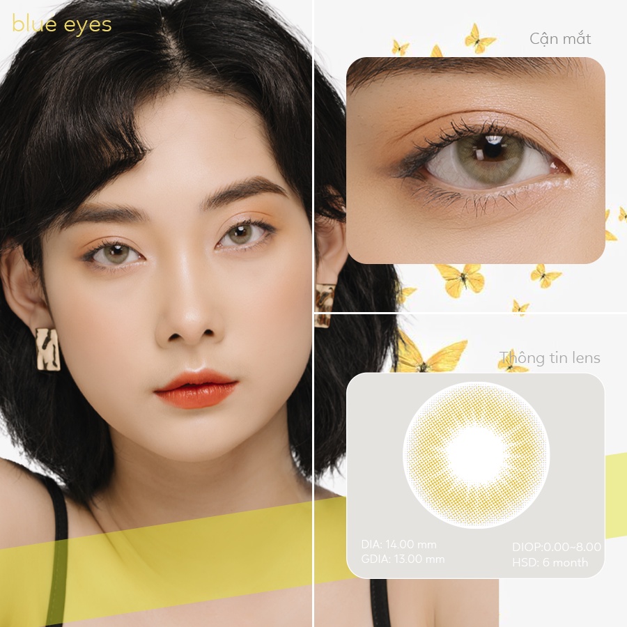 Lens Mắt Nâu Rêu Giãn Tròng Nhỏ SUNNY BROWN Kính Áp Tròng Cận Thị Makeup Sang Chảnh Từ Hàn Quốc BLUE EYES độ cận lệch ~8