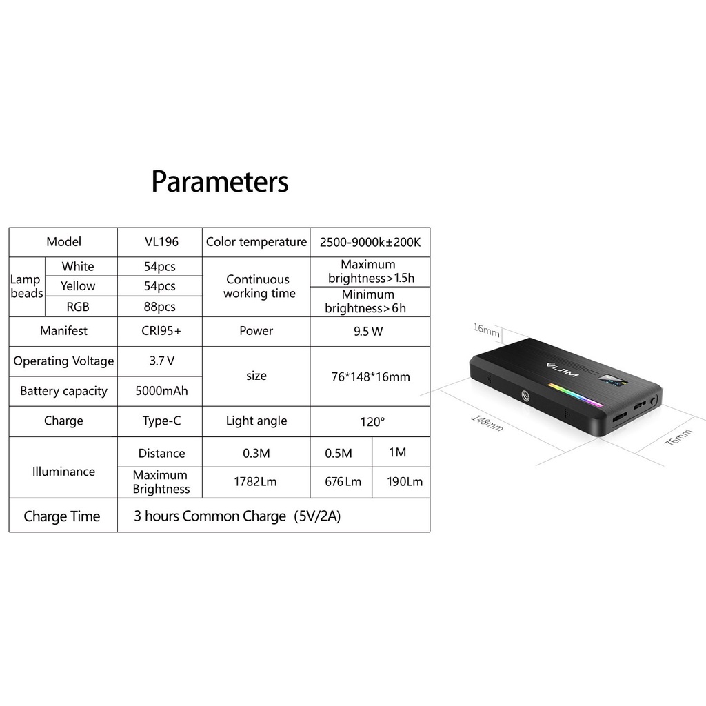 ULANZI VIJIM VL196 RGB (2500-9000K) - Hàng Chính Hãng - Đèn LED Đổi Màu RGB, Dung lượng pin 5000mAh, 20 Hiệu Ứng