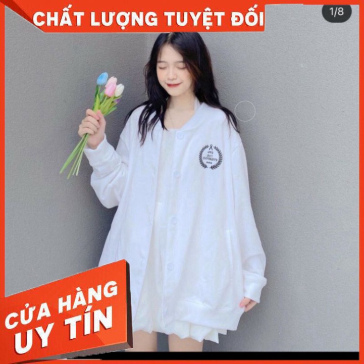 Áo cadigan nữ, áo khoác cadigan nỉ huy hiệu form dáng unisex nam nữ mặc được 2 màu trắng/đen - HÀNG MỚI VỀ
