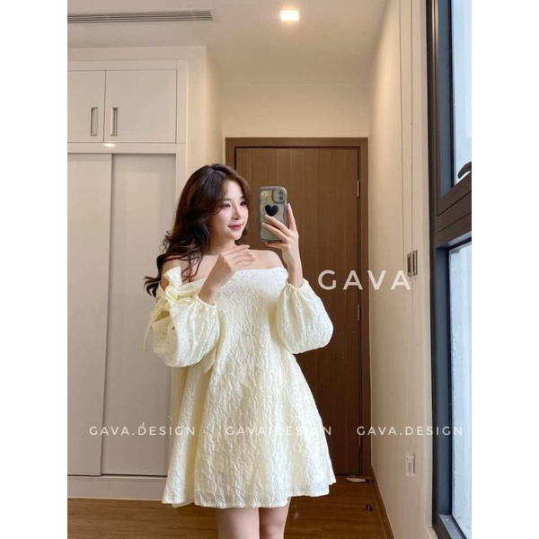 🌸🌸Váy trễ vai gấm nơ vai bánh bèo xinhhh lém ❤❤