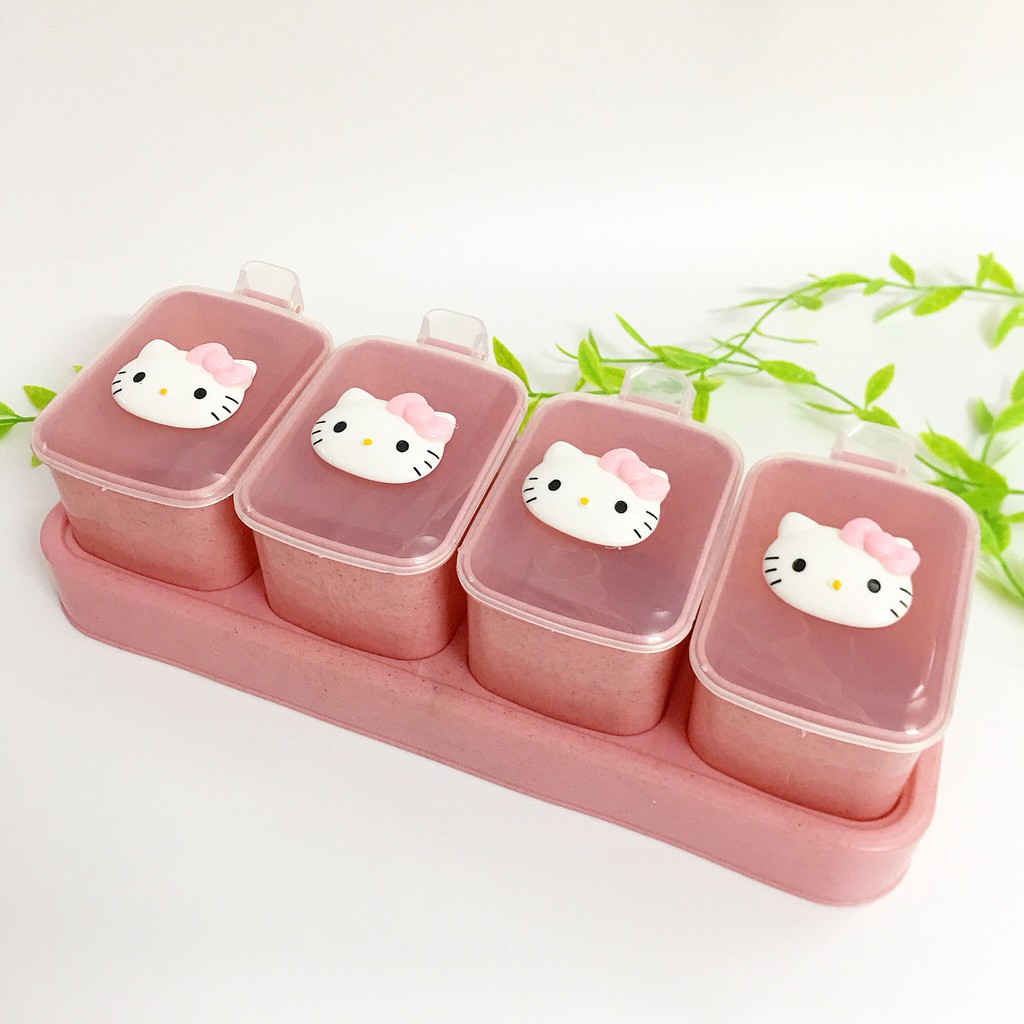 Hũ đựng gia vị lúa mạch kèm muỗng Hello Kitty