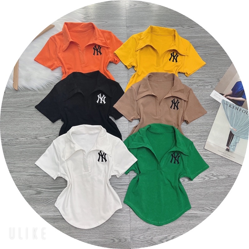 Áo thun Croptop Body nữ Pô Lô vạt bầu thêu Lô Gô NY