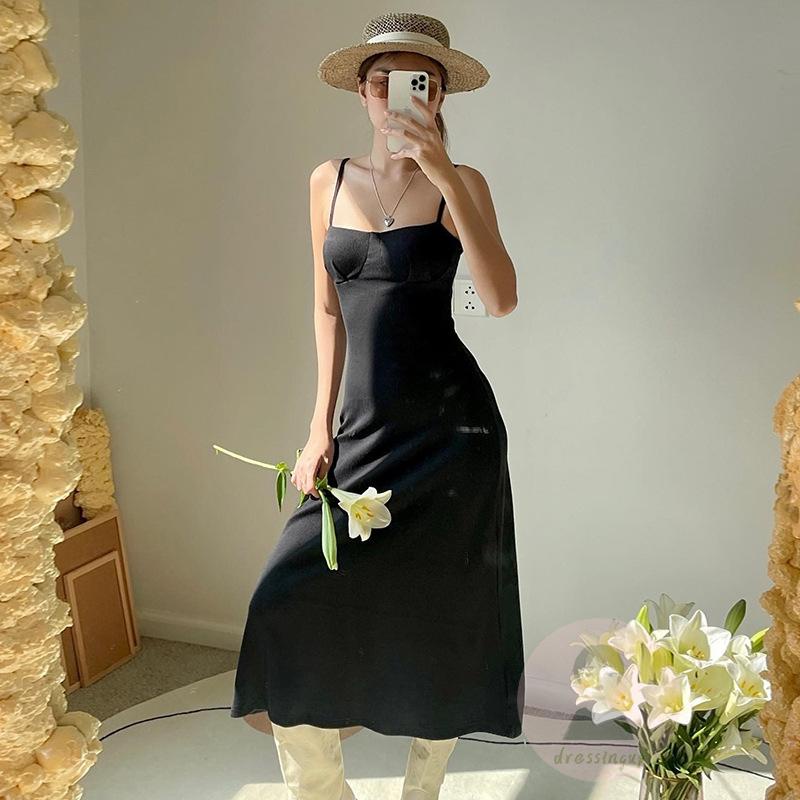 Đầm Hai Dây Dáng Chữ A Màu Trơn Thời Trang Mùa Hè Cho Nữ