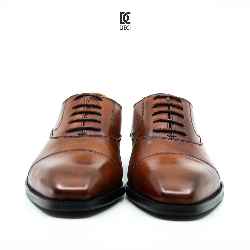 Giày tây công sở đánh màu patina thủ công DECI da bò đế gỗ Brogue 24 ️🎶