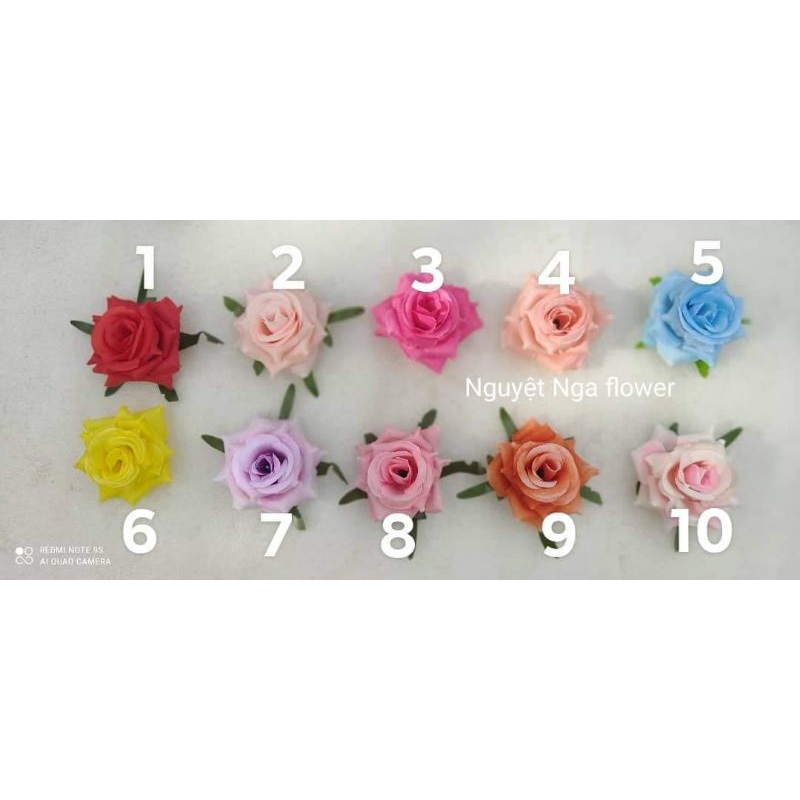Combo 10 đầu bông hồng lụa cao cấp size 6cm dùng trang trí bánh kem, hộp quà, cổng cưới...