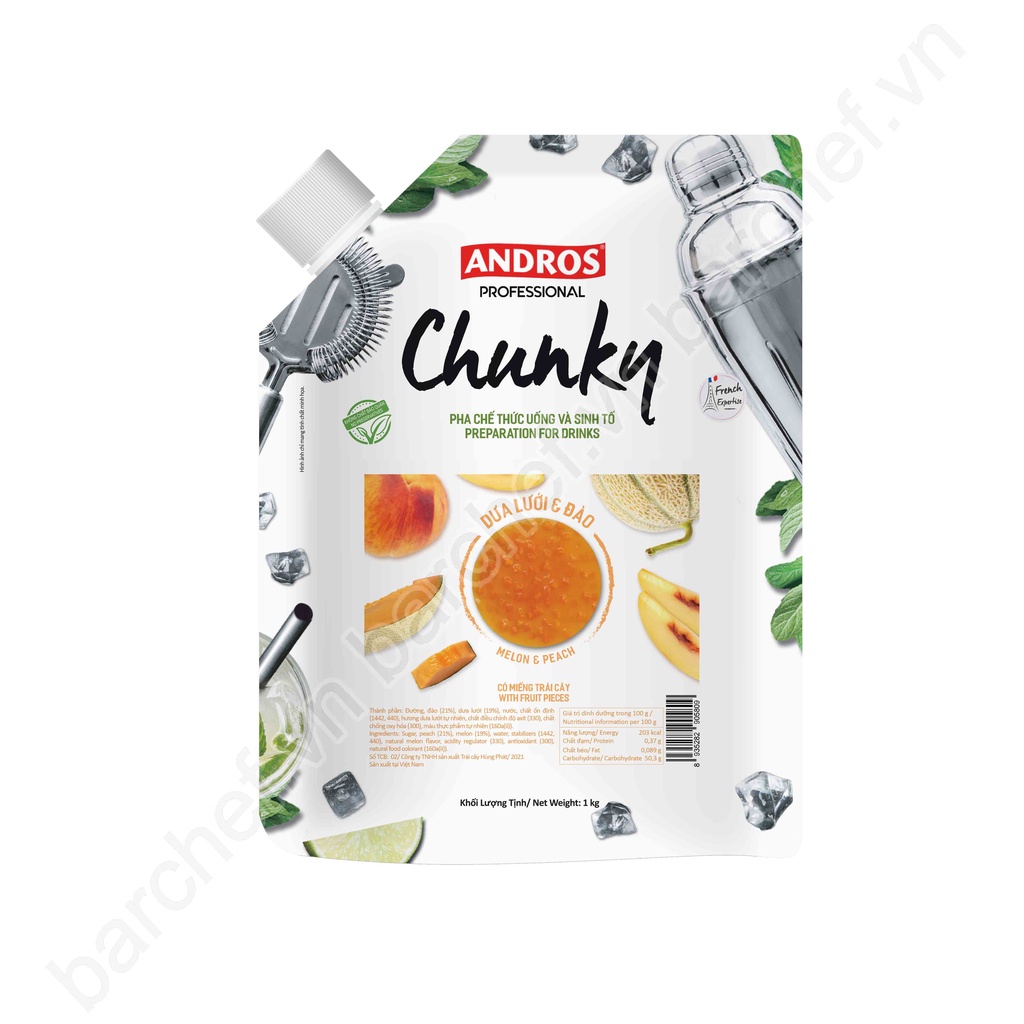 Mứt Chunky Dưa lưới và Đào Andros (Melon and Peach Chunky) - túi 1kg