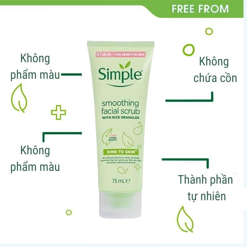 Tẩy da chết mặt SIMPLE Kind To Skin Smoothing Facial Scrub an toàn lành tính cho da (75ml) limita store