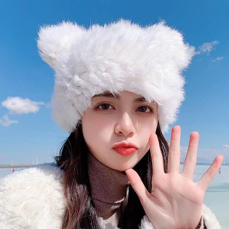 Mũ Lông Thỏ Tai Mèo Dễ Thương Thời Trang Thu Đông Cho Nữ