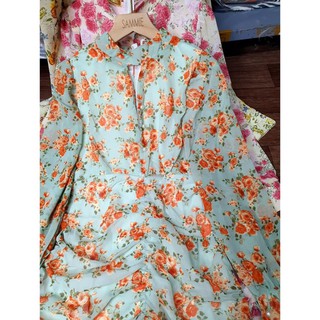 Váy đầm nữ nhún thân 2 lớp cổ đính ngọc màu xanh - chuyên sỉ & lẻ