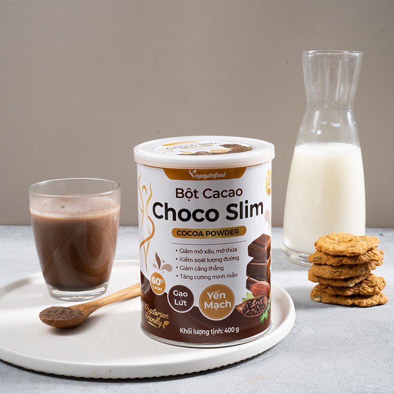 Bột Cacao Choco Slim Vinanutrifood thành phần gạo lứt hỗ trợ kiểm soát cân nặng tăng cường minh mẫn