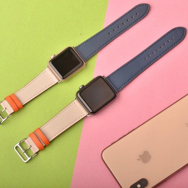 Hermès Dây đeo bằng da thật phong cách Retro cho đồng hồ thông minh Apple Watch 5 S4