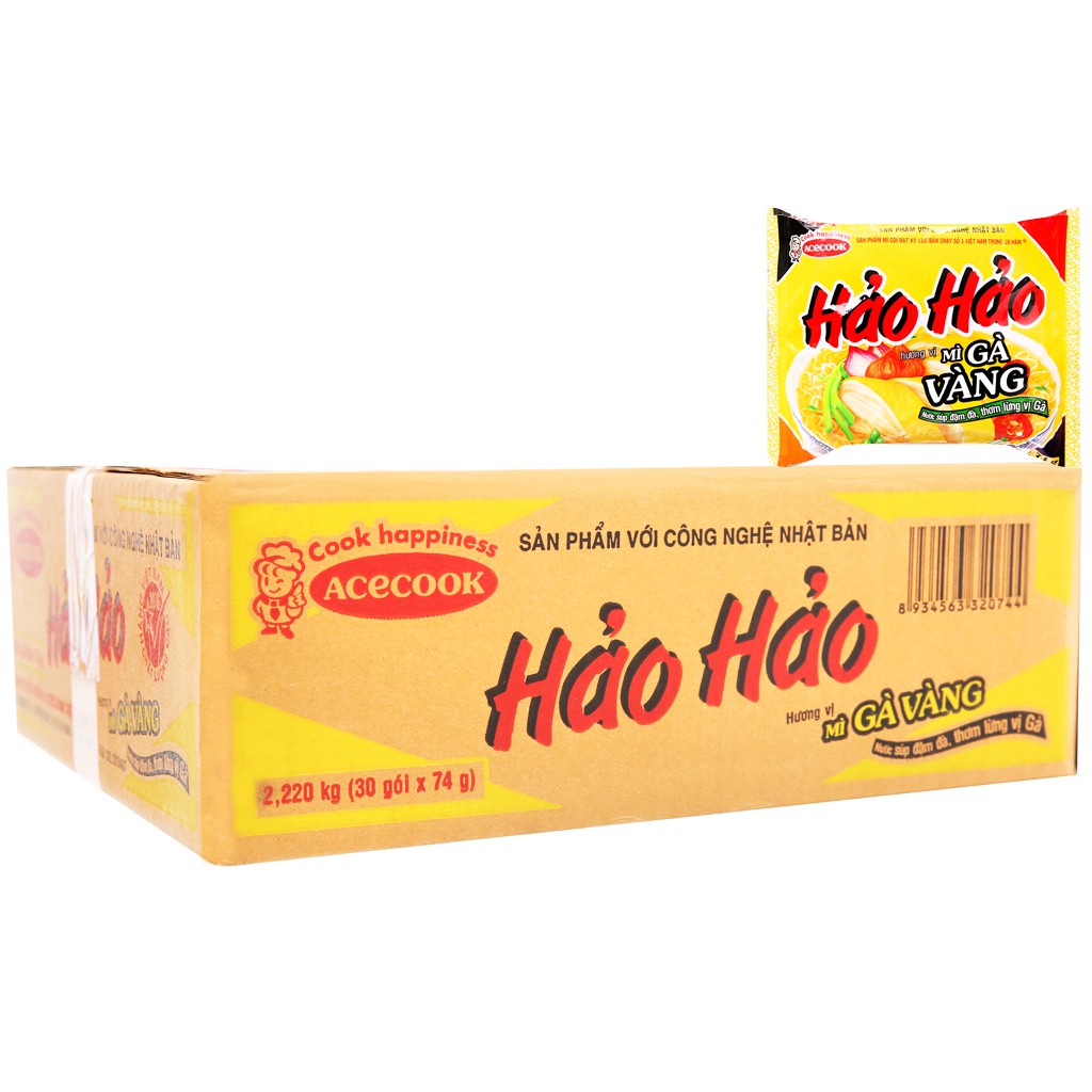 Thùng 30 gói Mì Tôm Hảo Hảo vị Chua cay/Sa tế hành tím/Sườn heo tỏi phi/Gà vàng/Mì xào chua ngọt/Mì chay (75g/gói)