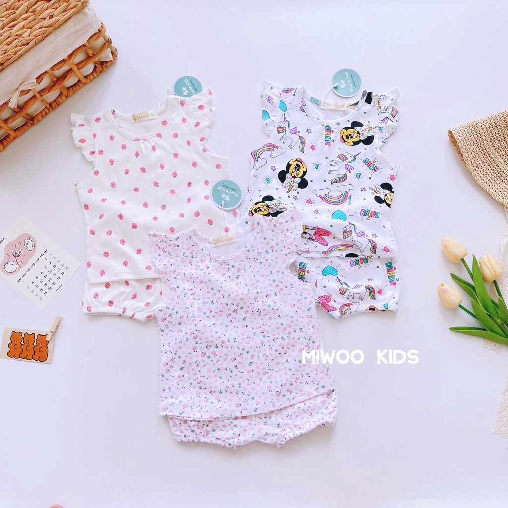 Bộ thun đùi cotton cánh tiên hãng Miwoo kids họa tiết siêu yêu cho bé gái bảng màu 4