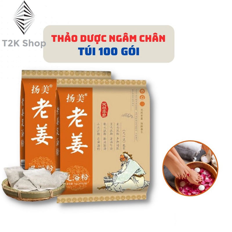 Túi 100 gói thảo dược ngâm chân ngải cứu, gừng già tự nhiên giúp thải độc cơ thể - T2K Shop