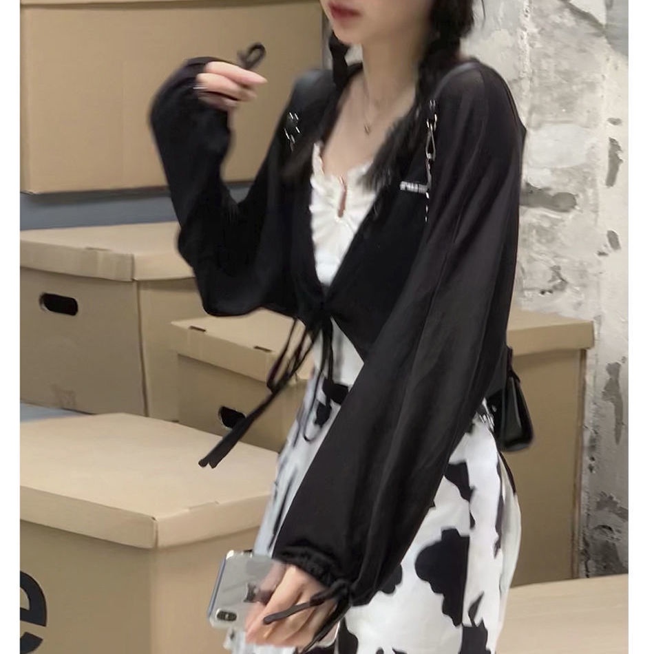 Áo Khoác cardigan Dệt Kim Tay Dài Màu Đen Chống Nắng Thời Trang Mùa Hè Cho Nữ