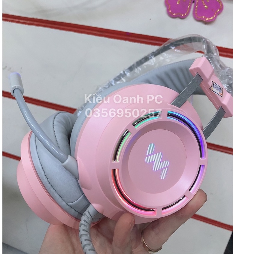 Tai nghe Game thủ màu Hồng có Mic WangMing 9800 USB 7.1 LEB I Gaming Headphone RGB LED 9800S Pink 7.1