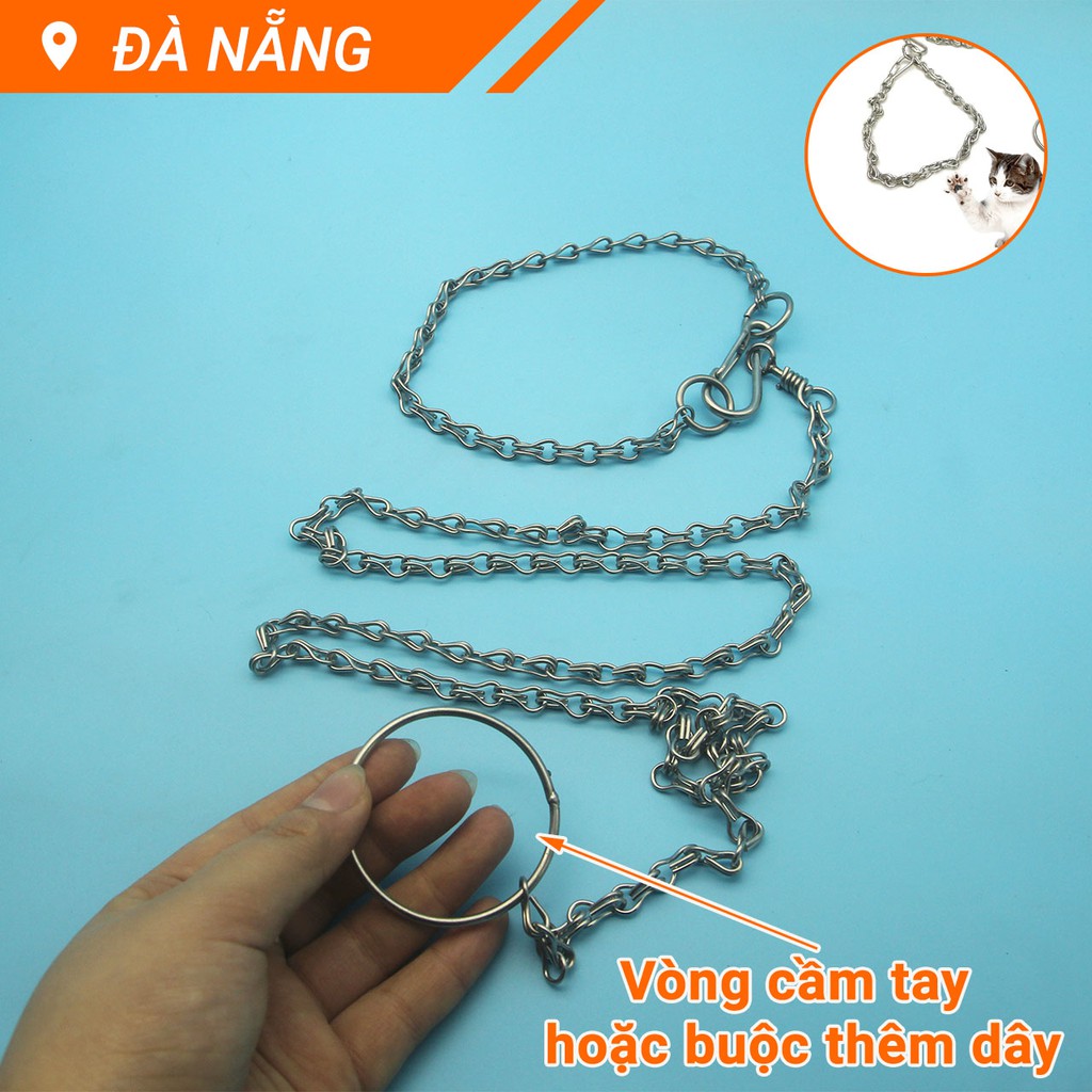 Xích giữ mèo Inox 1m50 nhỏ nhẹ 100g, chống xoắn, có thể tháo thành xích ngắn