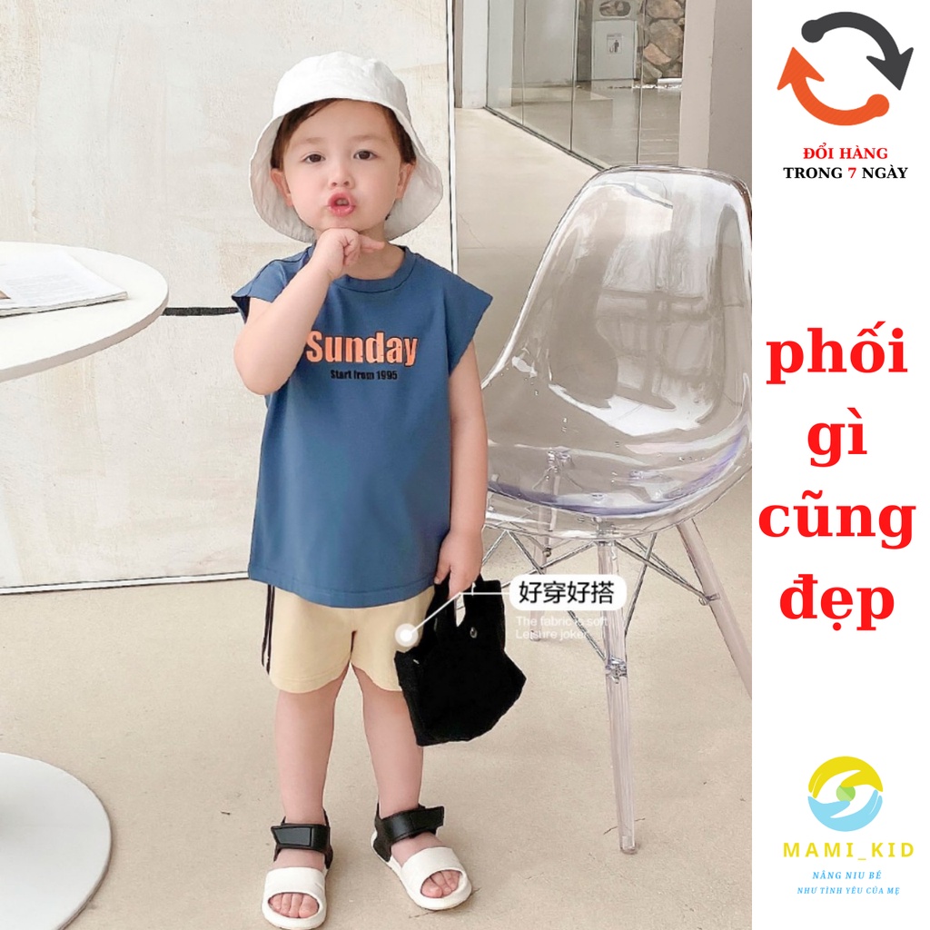 quần short bé trai phối sọc thể thao sành điệu 100% cotton đẹp, mamikid